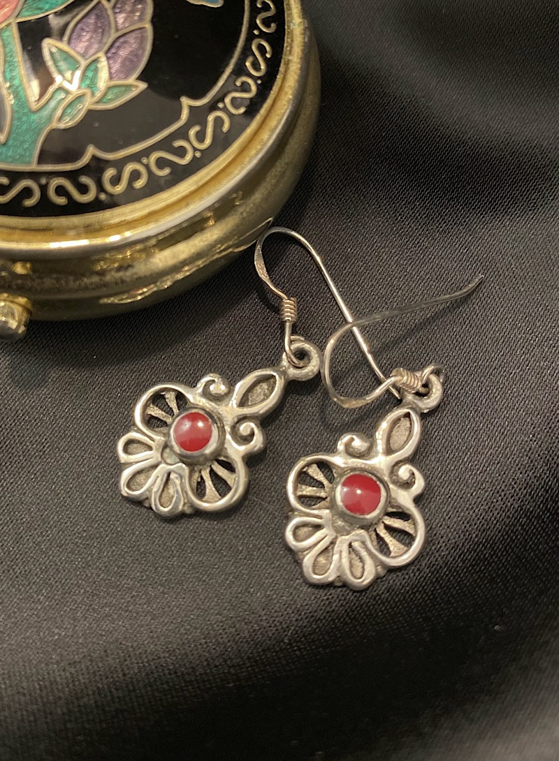 Red corallite 925silver earring