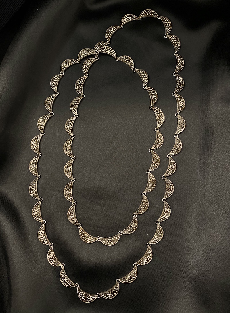 half moon marcasite 925silver necklace