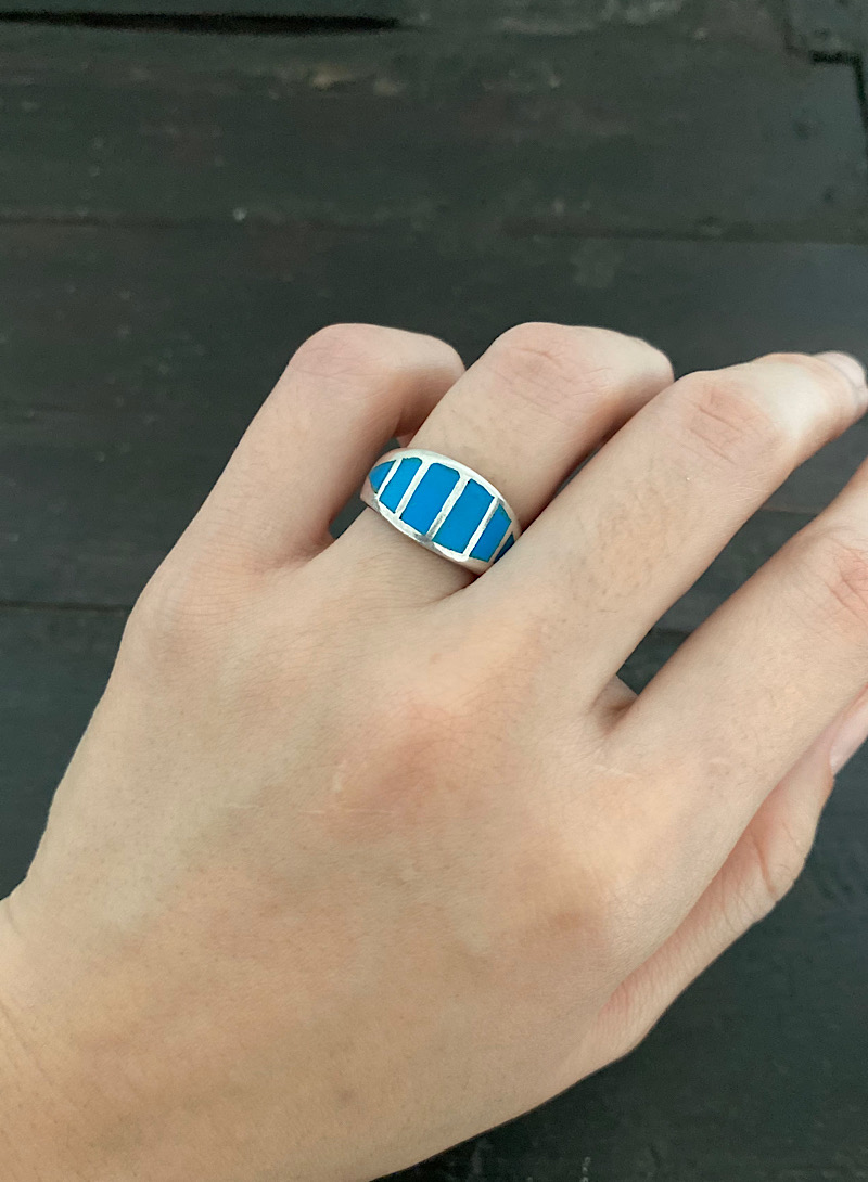 Sky blue mosaic 925silver ring