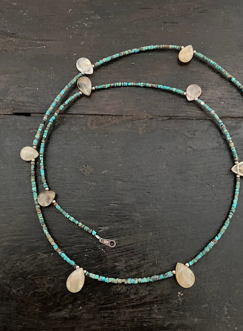 Turquoise&amp;Acupuncture crystal 925silver necklace