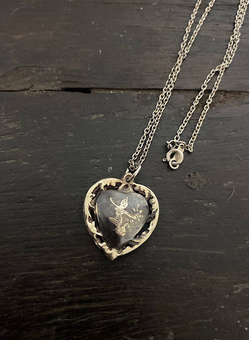 Siam niello heart 925silver necklace