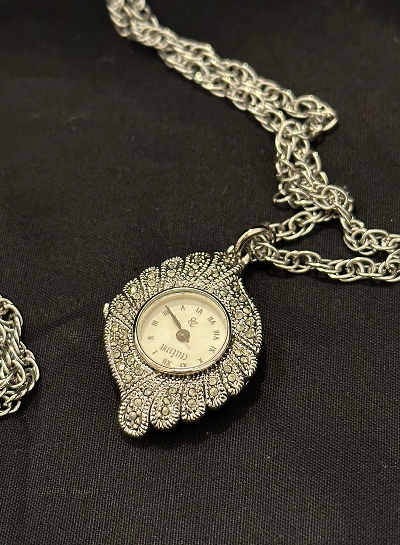 Marcasite watch necklace