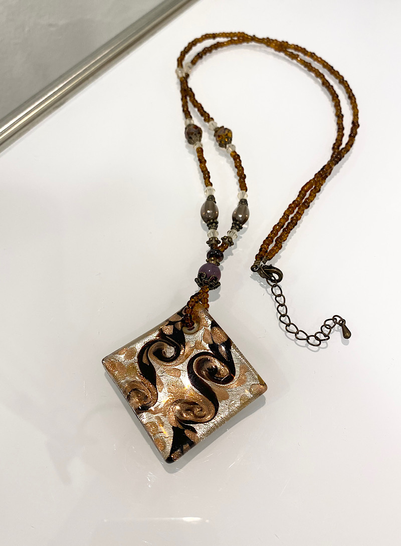 Brown Rhombus Art Glass Necklace