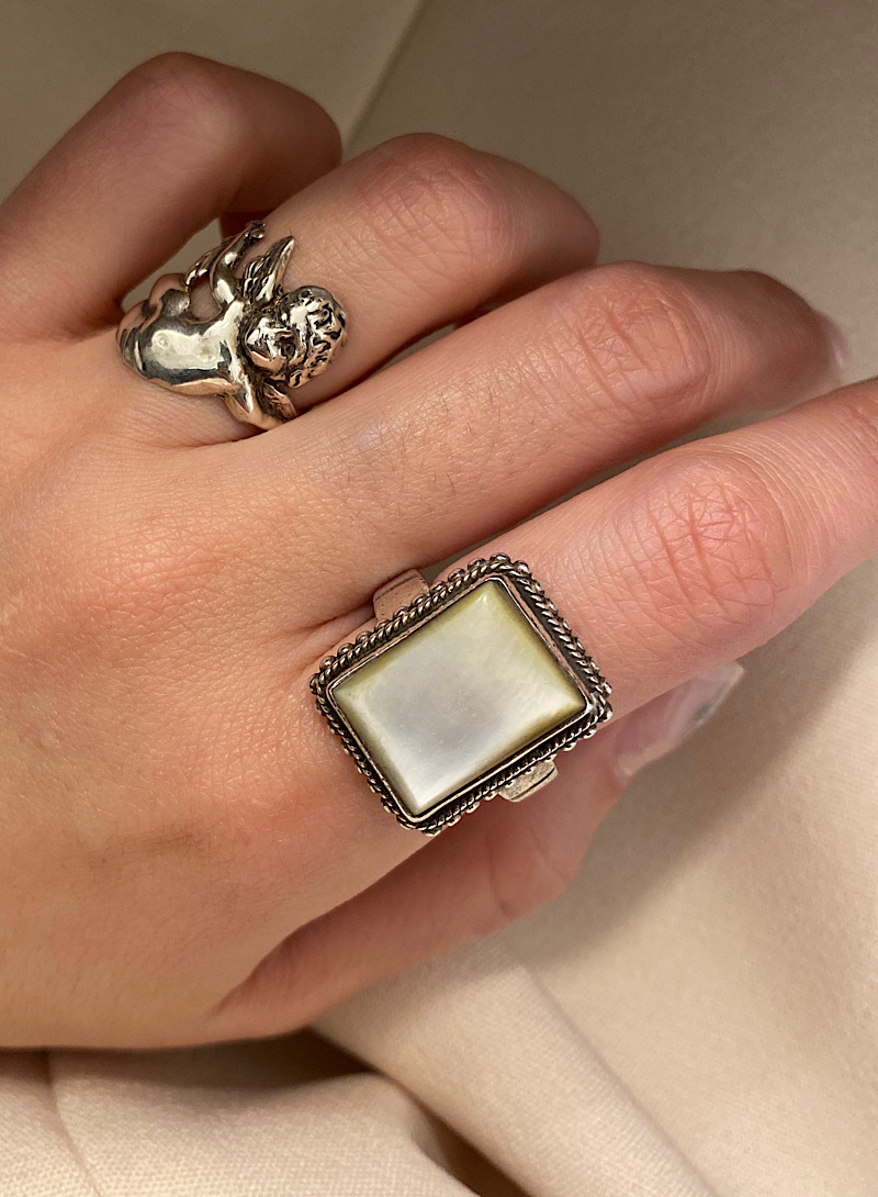 Square mother-of-pearl 925silver ring