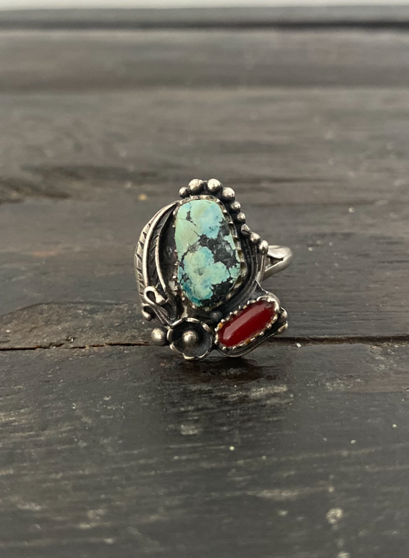 Antique turquoise&amp;Jade 925silver ring