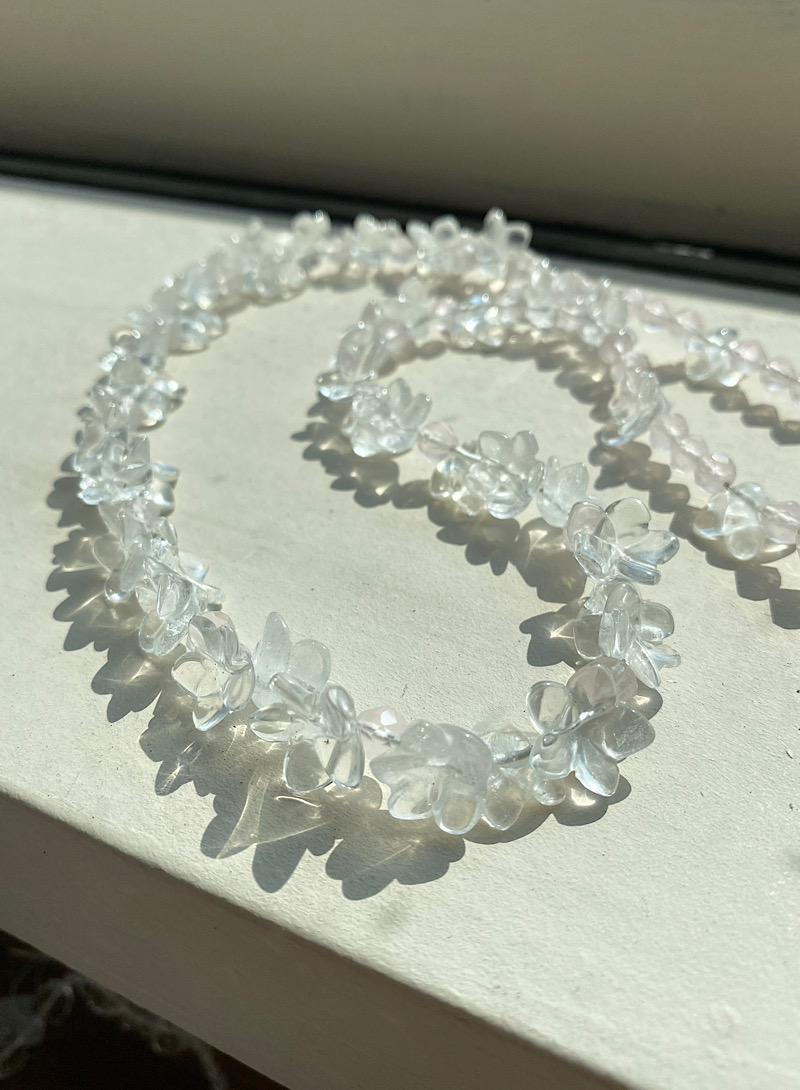 Flower Crystal &amp;Rose Quartz Silver Necklace