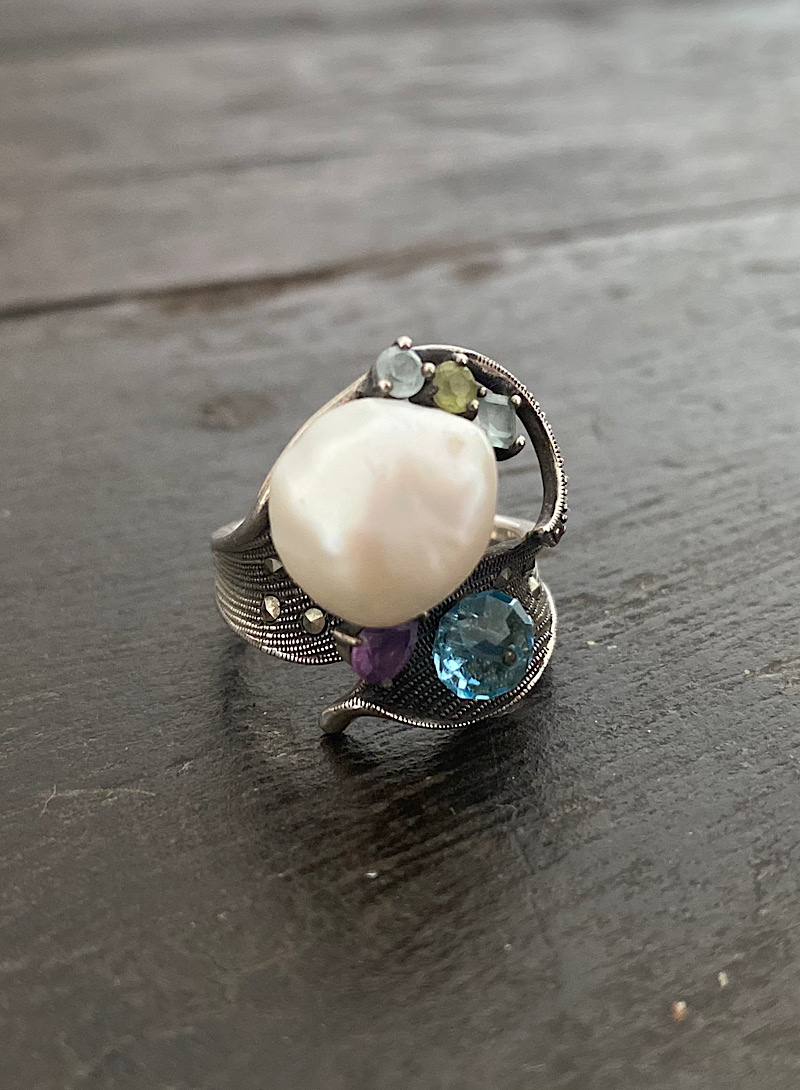 Pearl gemstone 925silver ring