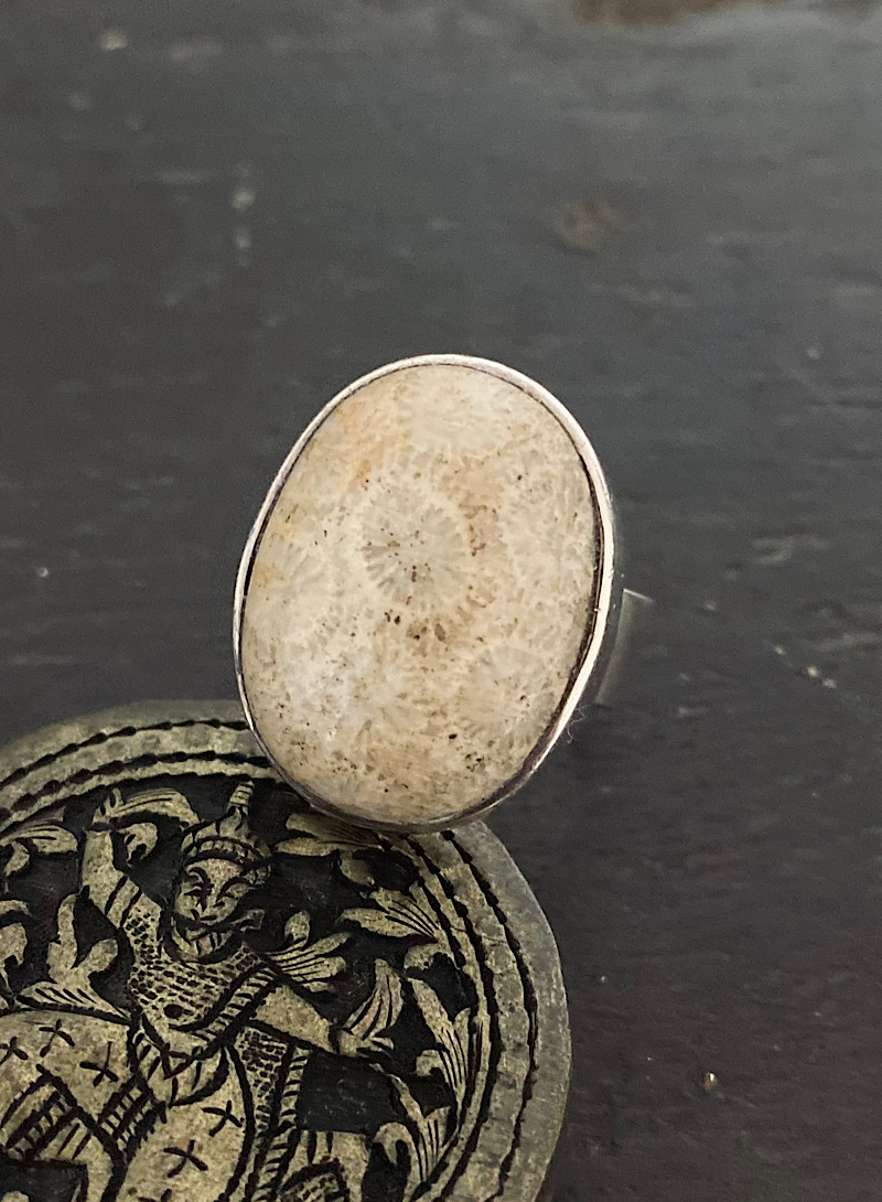 Fossil coral 925silver ring