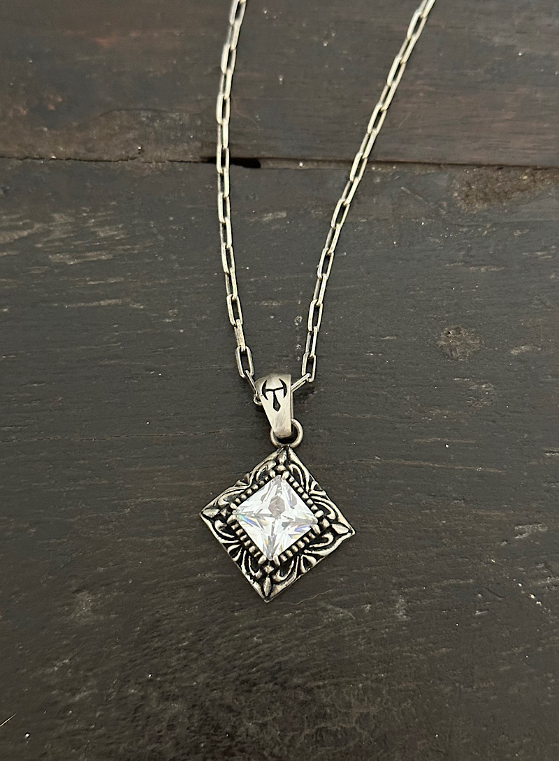 Cubic antique frame 925silver necklace