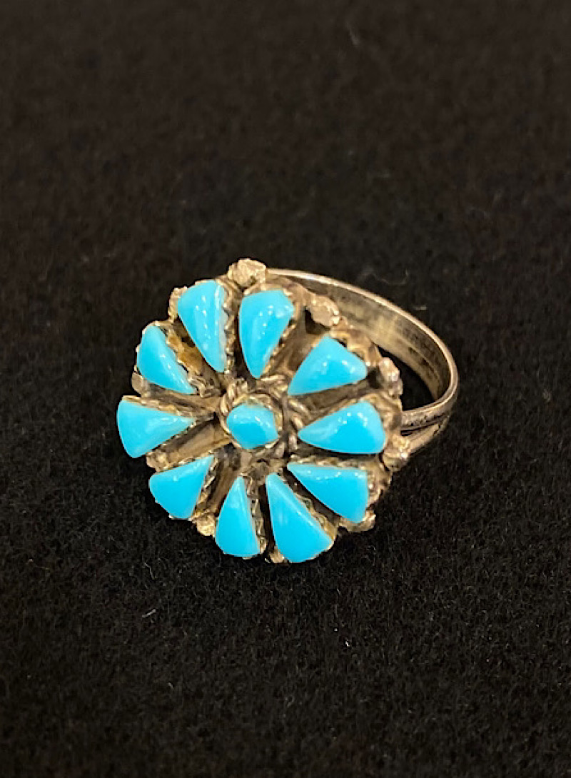 Indian turquoise flower 925silver ring