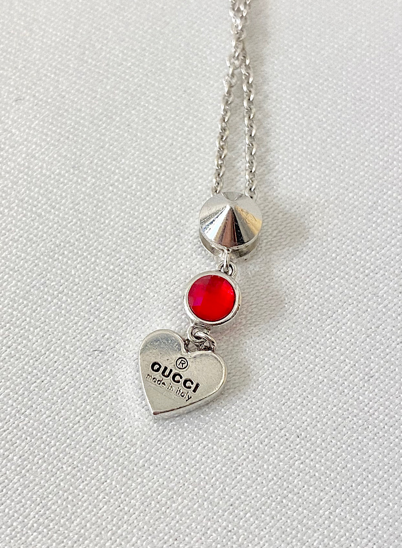 Gucci red heart stud 925silver necklace
