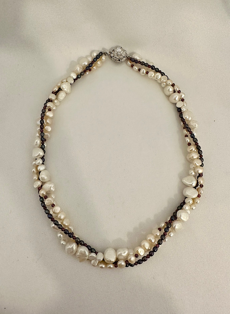 3line pearl silver necklace