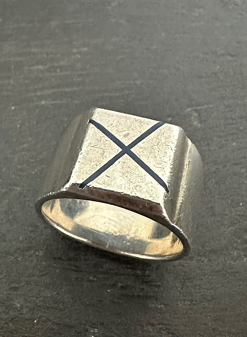 X square 925silver ring