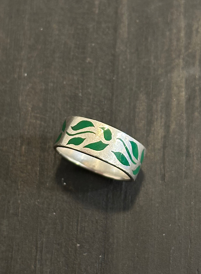 Green leaf 925silver ring